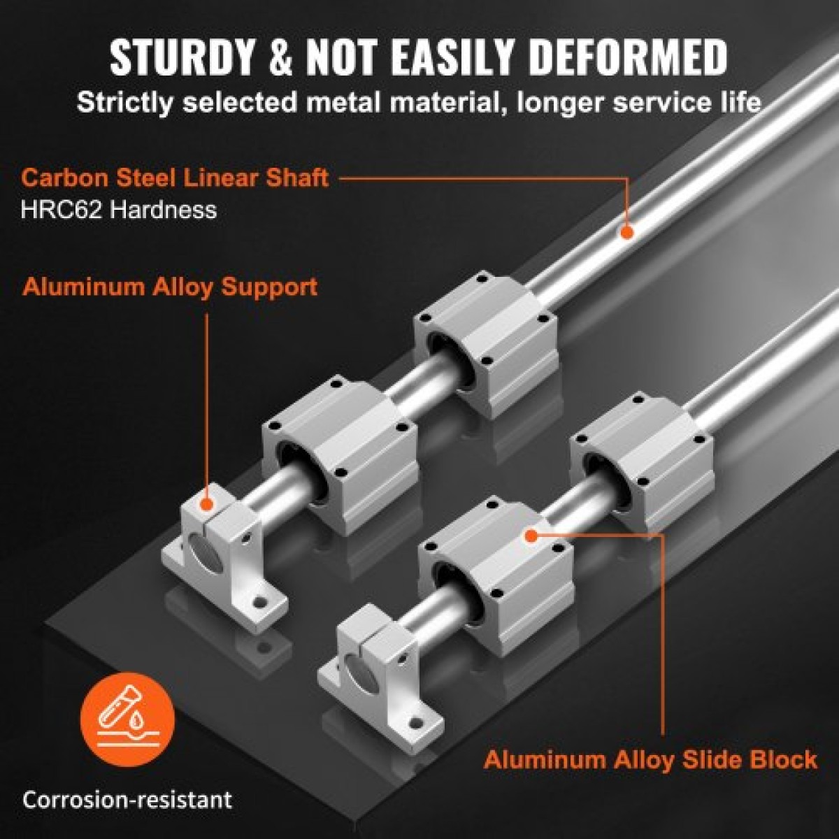 VEVOR Linear Guide Rail Set, SFC16 1000mm, 2 PCS 39,4 in/1000 mm SFC16 Guide Rails 4 PCS SC16 Slide Blocks 4 PCS Rail Supports, Linear Rails and Bearings Kit for Automated Machines CNC DIY Project