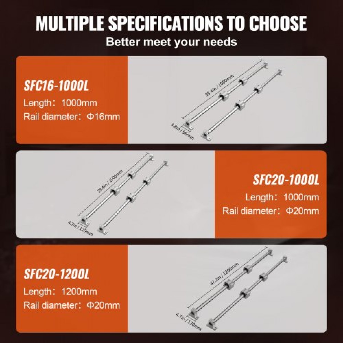 VEVOR Linear Guide Rail Set, SFC16 1000mm, 2 PCS 39,4 in/1000 mm SFC16 Guide Rails 4 PCS SC16 Slide Blocks 4 PCS Rail Supports, Linear Rails and Bearings Kit for Automated Machines CNC DIY Project