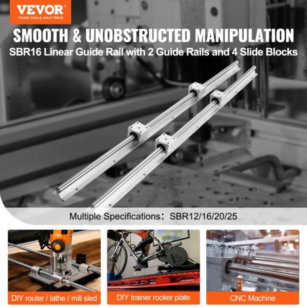 VEVOR Linear Guide Rail Set, SBR16 2000mm, 2 PCS 78,7 in/2000 mm SBR16 Guide Rails και 4 PCS SBR16UU Slide Blocks, Linear Rails and Bearings for Automated Machines DIY Project CNC Router Machines