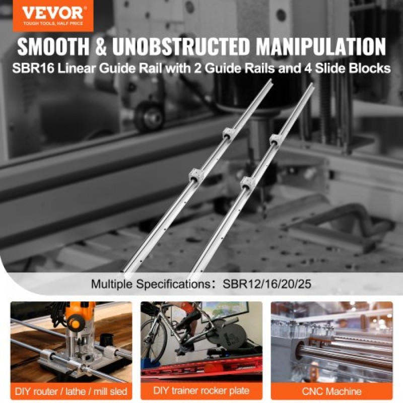 VEVOR Linear Guide Rail Set, SBR16 1500mm, 2 PCS 59 in/1500 mm SBR16 Guide Rails και 4 PCS SBR16UU Slide Blocks, Linear Rails and Bearings Kit for Automated Machines DIY Project CNC Router Machines