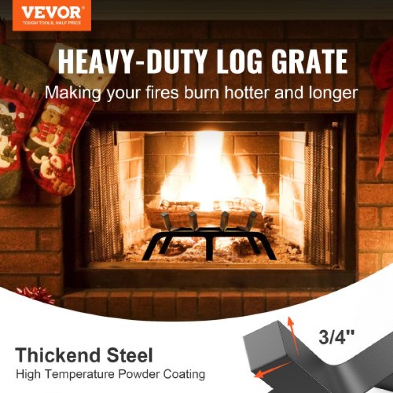VEVOR 18 inch Fireplace Log Grate Powder-coated Steel wood Burning Rack Holder
