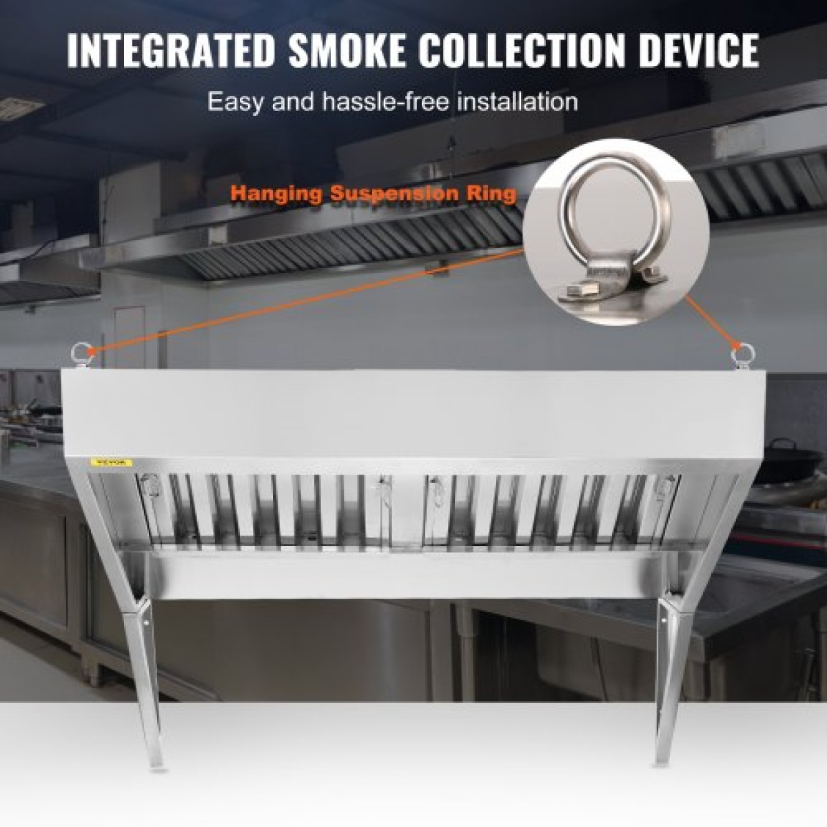 VEVOR Commercial Exhaust Hood, 4FT Food Truck Hood Exhaust, 201 Stainless Steel Concession Trailer Hood με 2 αποσπώμενο πλέγμα φίλτρου λαδιού σχήματος U, κουκούλα εξαερισμού ανθεκτικό στη σκουριά για εστιατόριο κουζίνας