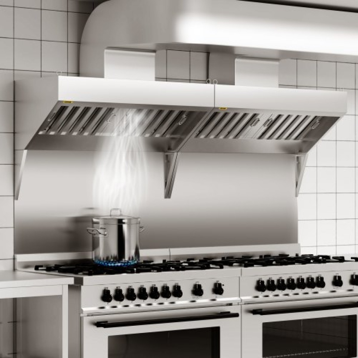 VEVOR Commercial Exhaust Hood, 8FT Food Truck Hood Exhaust, 201 Stainless Steel Concession Hood με 4 αποσπώμενο πλέγμα φίλτρου λαδιού σχήματος U, κουκούλα εξαερισμού ανθεκτικό στη σκουριά για εστιατόριο κουζίνας