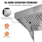 VEVOR Commercial Exhaust Hood, 6FT Food Truck Hood Exhaust, 201 Stainless Steel Concession Trailer Hood με 3 αποσπώμενο πλέγμα φίλτρου λαδιού σχήματος U, κουκούλα εξαερισμού ανθεκτικό στη σκουριά για εστιατόριο κουζίνας