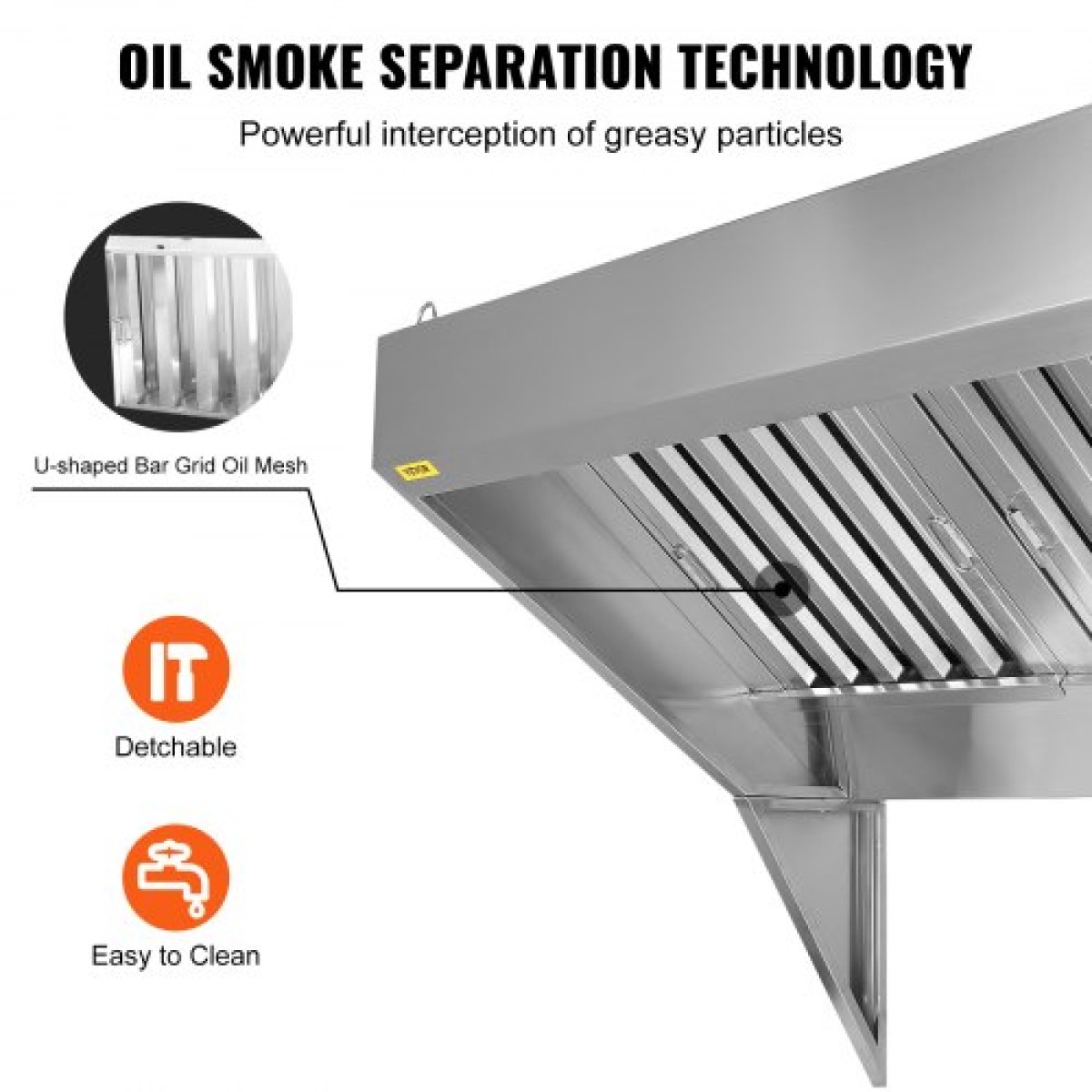 VEVOR Commercial Exhaust Hood, 1,5 m Food Truck Hood Exhaust, 201 Stainless Steel Concession Hood με 2 αποσπώμενο πλέγμα φίλτρου λαδιού σχήματος U, κουκούλα εξαερισμού ανθεκτικό στη σκουριά για εστιατόριο κουζίνας