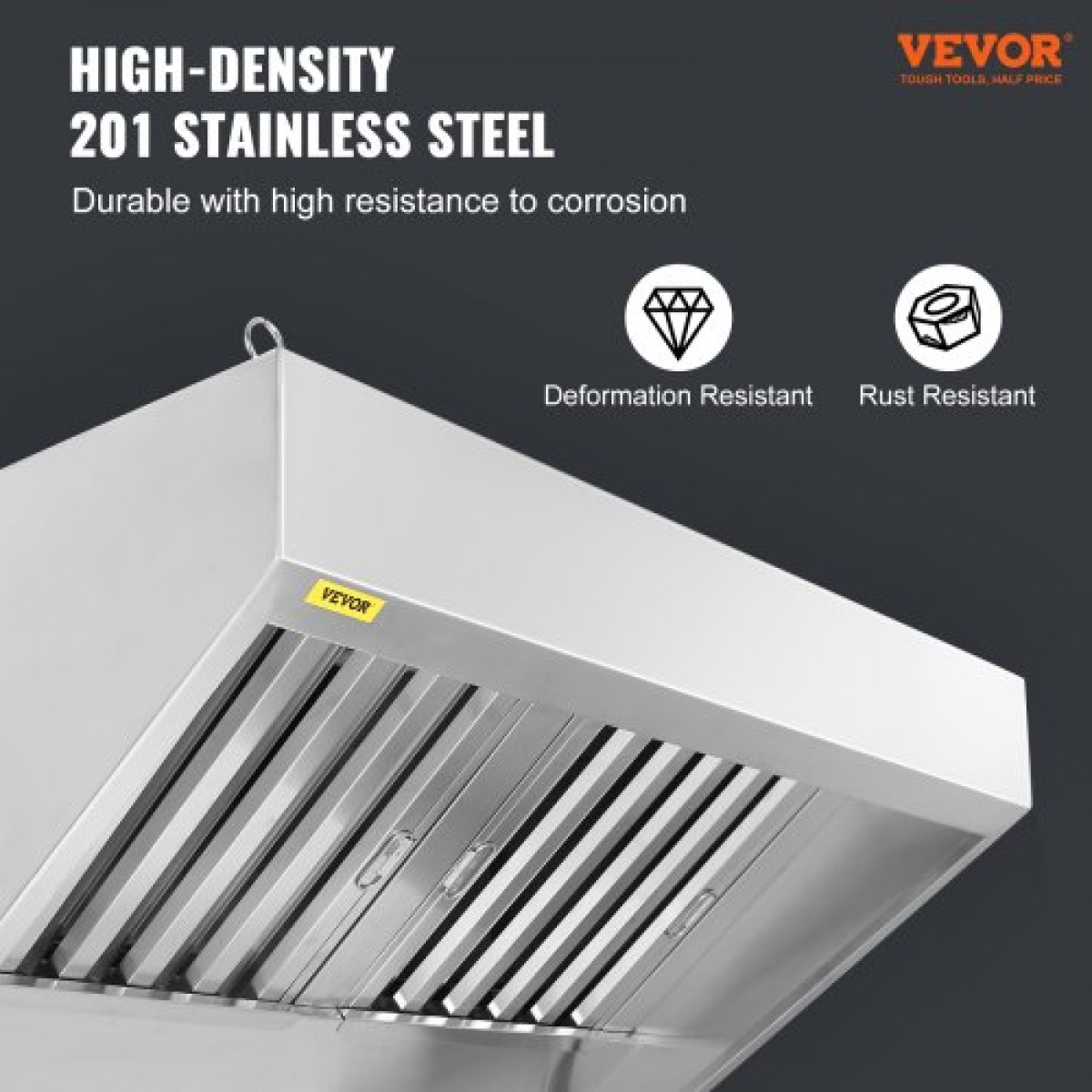 VEVOR Commercial Exhaust Hood, 1,5 m Food Truck Hood Exhaust, 201 Stainless Steel Concession Hood με 2 αποσπώμενο πλέγμα φίλτρου λαδιού σχήματος U, κουκούλα εξαερισμού ανθεκτικό στη σκουριά για εστιατόριο κουζίνας