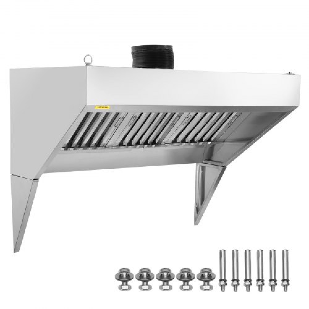 VEVOR Commercial Exhaust Hood, 7FT Food Truck Hood Exhaust, 201 Stainless Steel Concession Trailer Hood με 3 αποσπώμενο πλέγμα φίλτρου λαδιού σχήματος U, κουκούλα εξαερισμού ανθεκτικό στη σκουριά για εστιατόριο κουζίνας