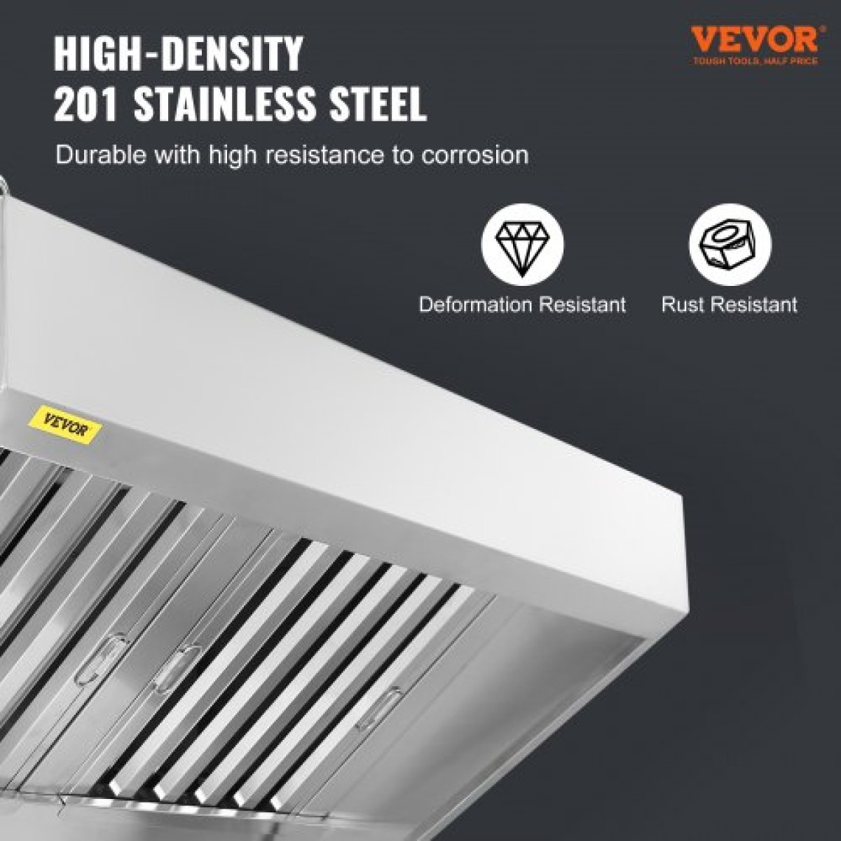 VEVOR Commercial Exhaust Hood, 7FT Food Truck Hood Exhaust, 201 Stainless Steel Concession Trailer Hood με 3 αποσπώμενο πλέγμα φίλτρου λαδιού σχήματος U, κουκούλα εξαερισμού ανθεκτικό στη σκουριά για εστιατόριο κουζίνας