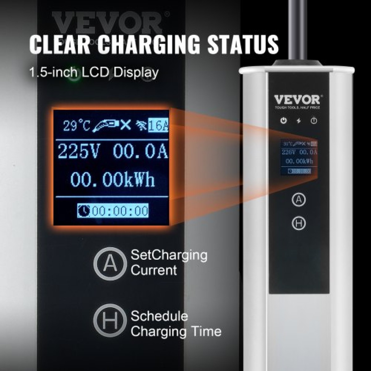 VEVOR Portable EV Charger Type 2, 16A 3,68 kW/11 kW, Electric Vehicle Car Charging Charging CEE 16 Plug LCD, IEC 62196 Home Station EV Charging with Carry Bag Charging Cable Hook, IP66