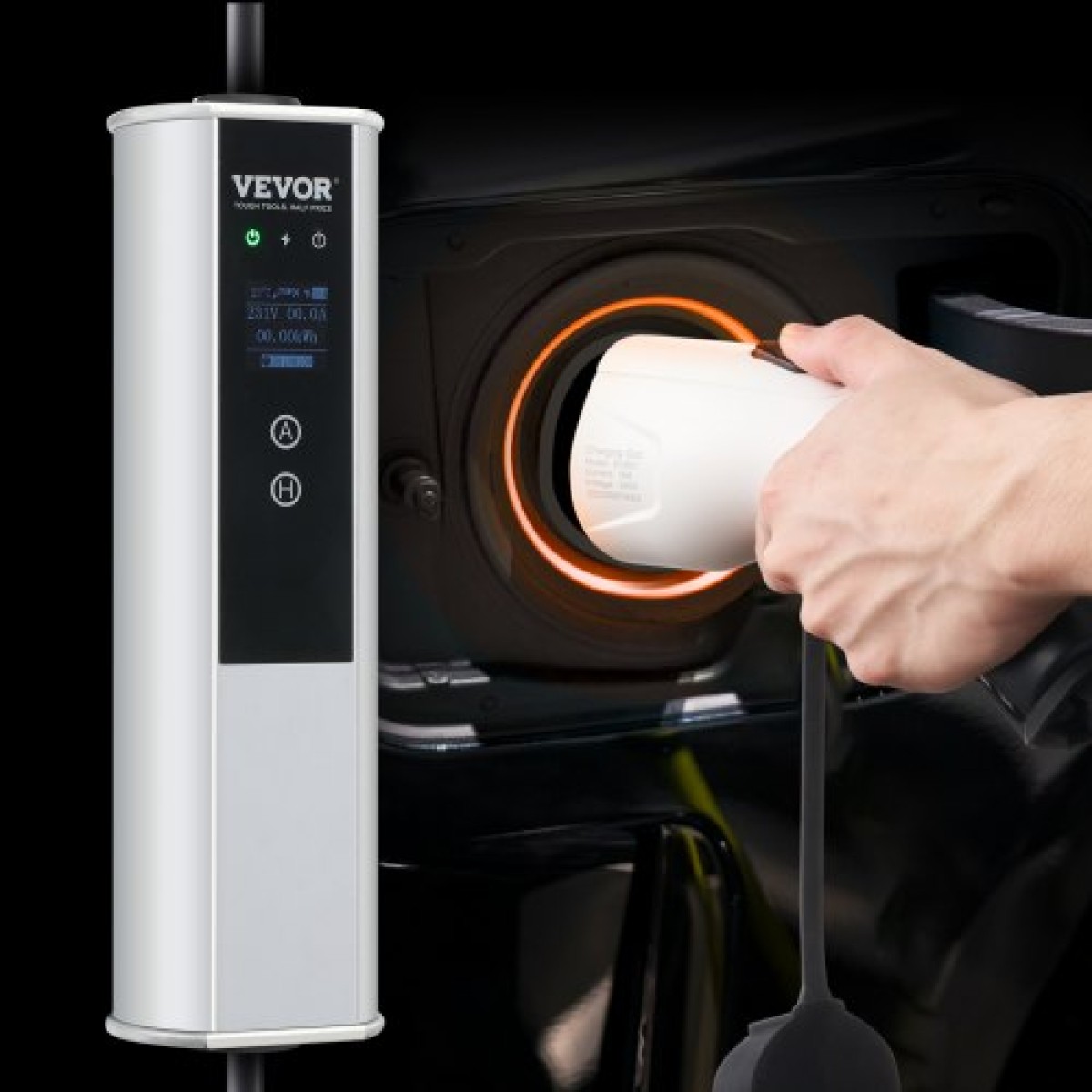 VEVOR Portable EV Charger Type 2, 16A 3,68 kW/11 kW, Electric Vehicle Car Charging Charging CEE 16 Plug LCD, IEC 62196 Home Station EV Charging with Carry Bag Charging Cable Hook, IP66
