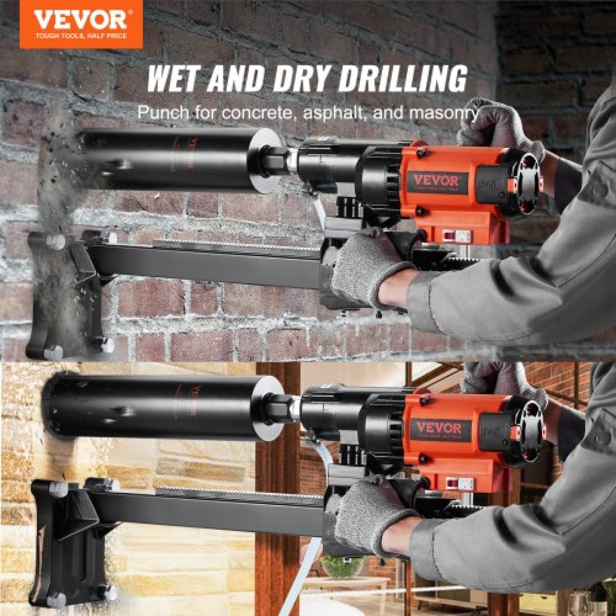 VEVOR Wet&Dry Diamond Core Drill Machine Concrete Core Drill Rig 3200W 750RPM
