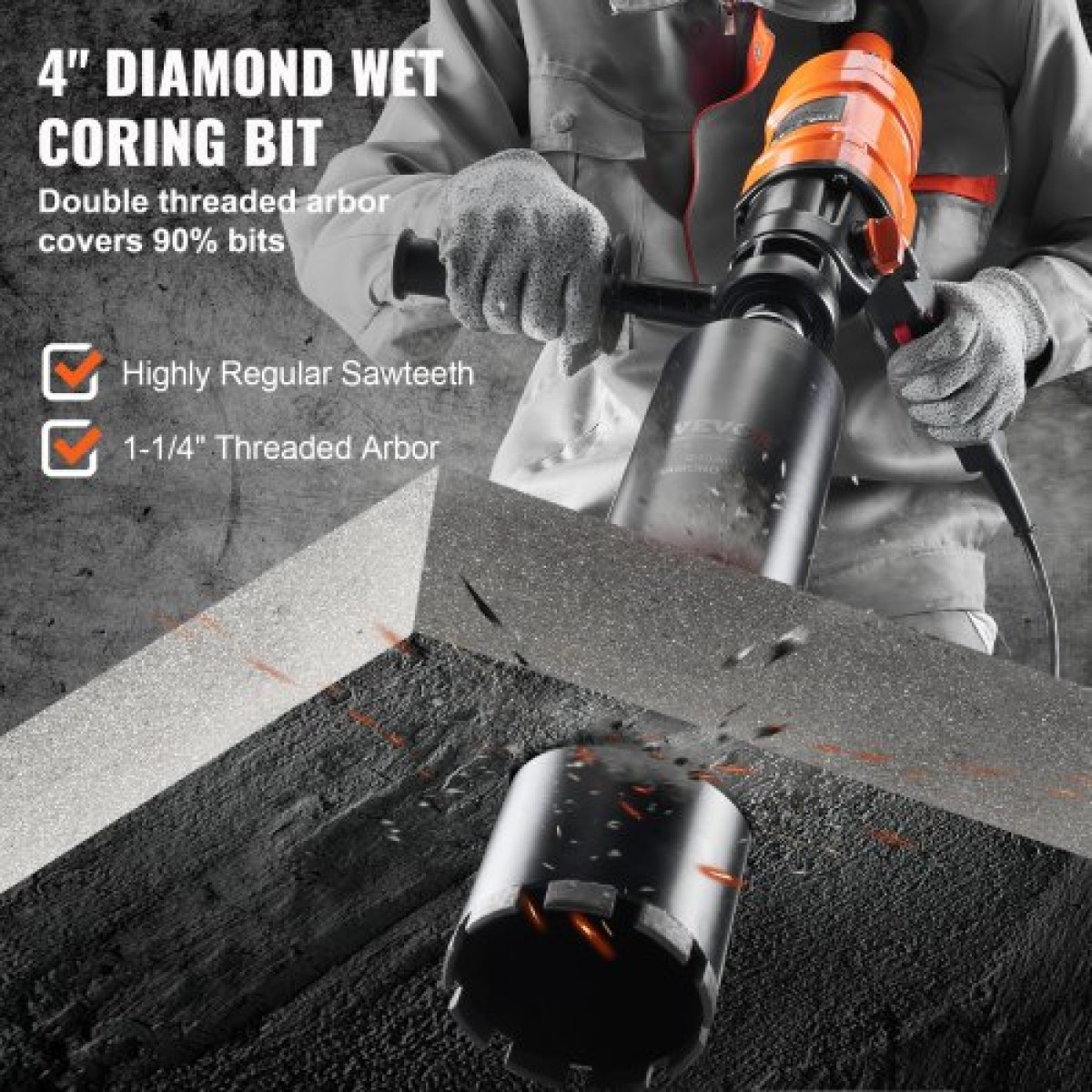 VEVOR Diamond Core Drill Machine Handheld Concrete Core Drill Rig 10,2 cm Bit 1500W