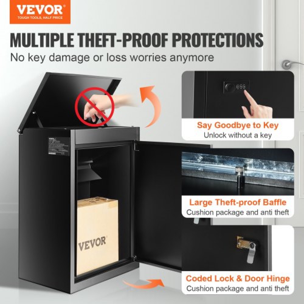 VEVOR Package Delivery Boxes for Outside 15.4" x 10.6" x 20.5", Galvanized Steel Wall Mount Mailbox with Coded Lock, Anti-Theft Baffle, IPX3 Waterproof Lockable Large Mail Box for Porch, Curbside