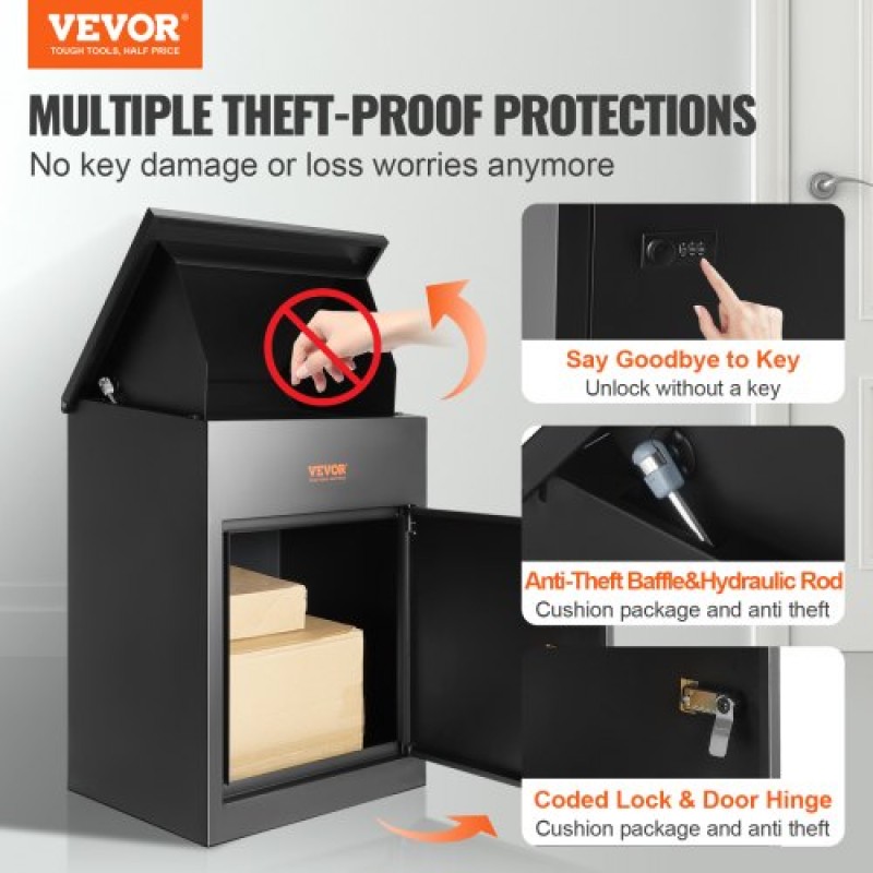 VEVOR Mailboxes for Outside 17.3"x13.8"x22.8", Κουτιά παράδοσης πακέτου από γαλβανισμένο χάλυβα για εξωτερικό με κωδικοποιημένη κλειδαριά, αντικλεπτικό διάφραγμα, IPX3 αδιάβροχο κουτί παράδοσης για πακέτα για βεράντα, πεζοδρόμιο