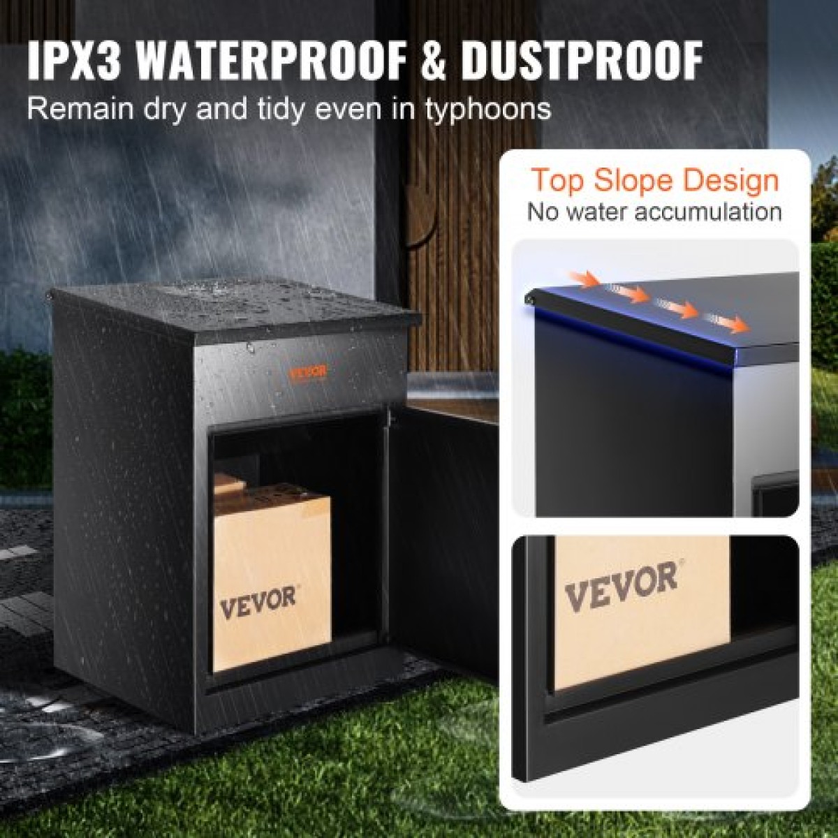 VEVOR Mailboxes for Outside 17.3"x13.8"x22.8", Κουτιά παράδοσης πακέτου από γαλβανισμένο χάλυβα για εξωτερικό με κωδικοποιημένη κλειδαριά, αντικλεπτικό διάφραγμα, IPX3 αδιάβροχο κουτί παράδοσης για πακέτα για βεράντα, πεζοδρόμιο