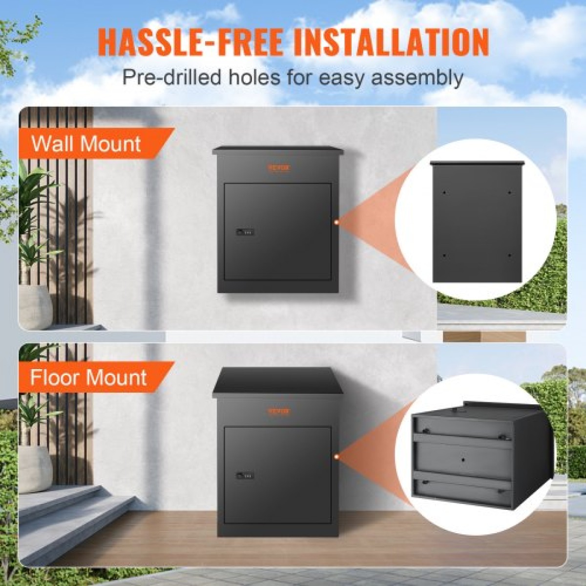 VEVOR Mailboxes for Outside 17.3"x13.8"x22.8", Κουτιά παράδοσης πακέτου από γαλβανισμένο χάλυβα για εξωτερικό με κωδικοποιημένη κλειδαριά, αντικλεπτικό διάφραγμα, IPX3 αδιάβροχο κουτί παράδοσης για πακέτα για βεράντα, πεζοδρόμιο