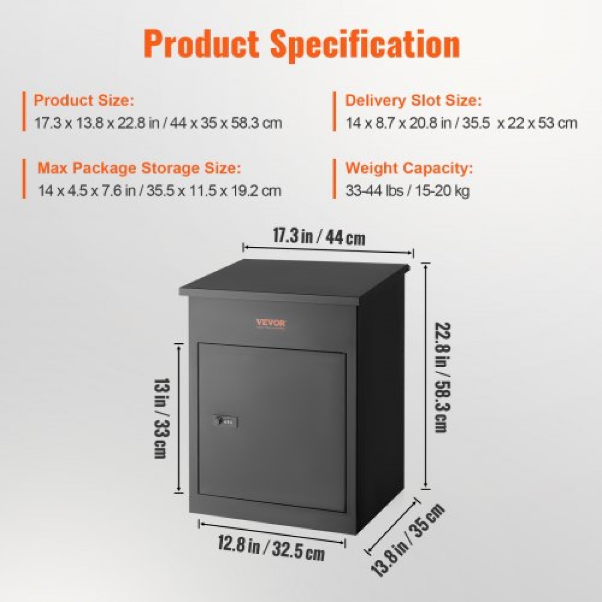 VEVOR Mailboxes for Outside 17.3"x13.8"x22.8", Κουτιά παράδοσης πακέτου από γαλβανισμένο χάλυβα για εξωτερικό με κωδικοποιημένη κλειδαριά, αντικλεπτικό διάφραγμα, IPX3 αδιάβροχο κουτί παράδοσης για πακέτα για βεράντα, πεζοδρόμιο