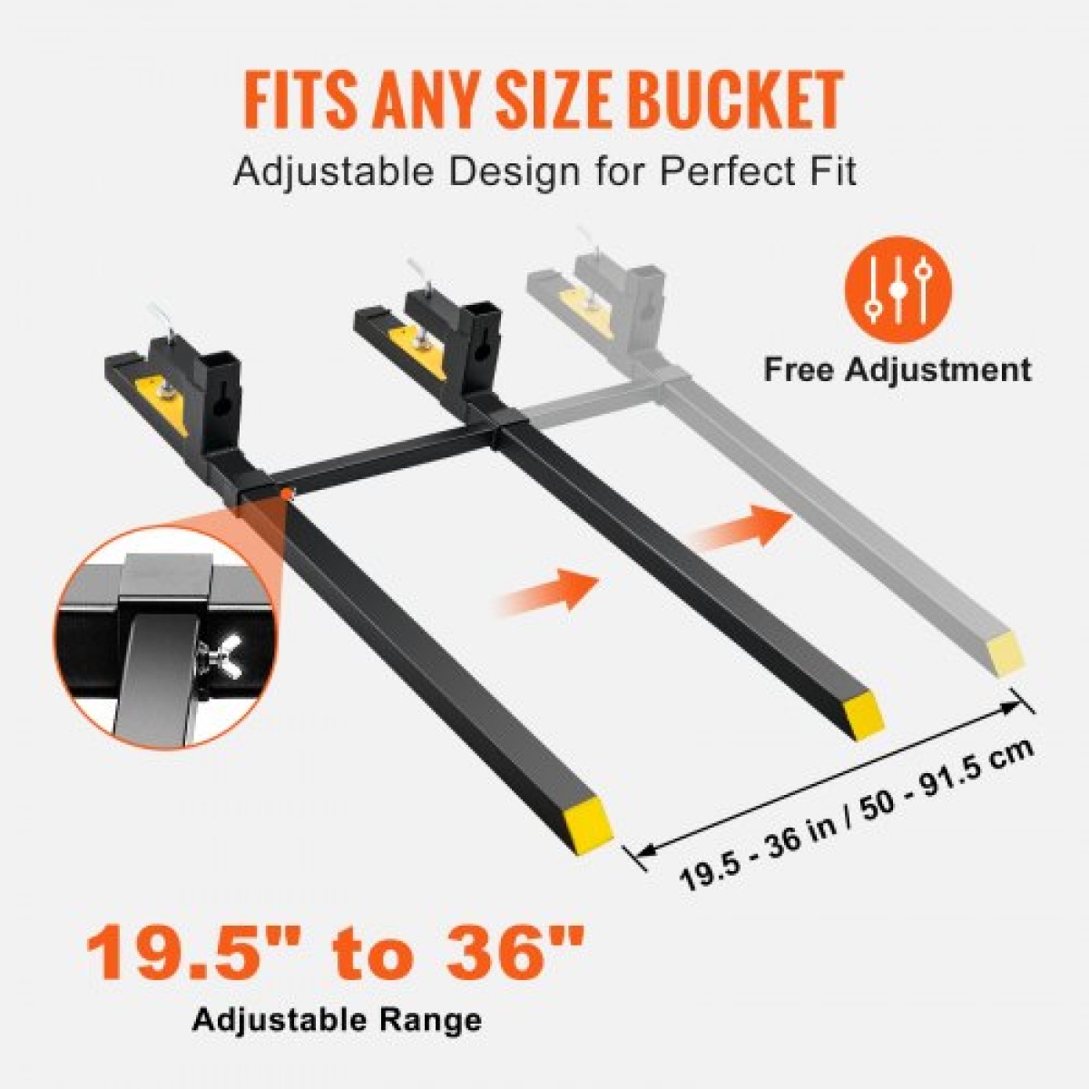 VEVOR Pallet Forks, 2000 lbs Tractor Bucket Forks, 60" Total Length Clamp on Pallet Fork with Adjustable Stabilizer bar, Heavy Duty Pallet Forks for Tractor Attachment, Skid Steer, Loader Bucket