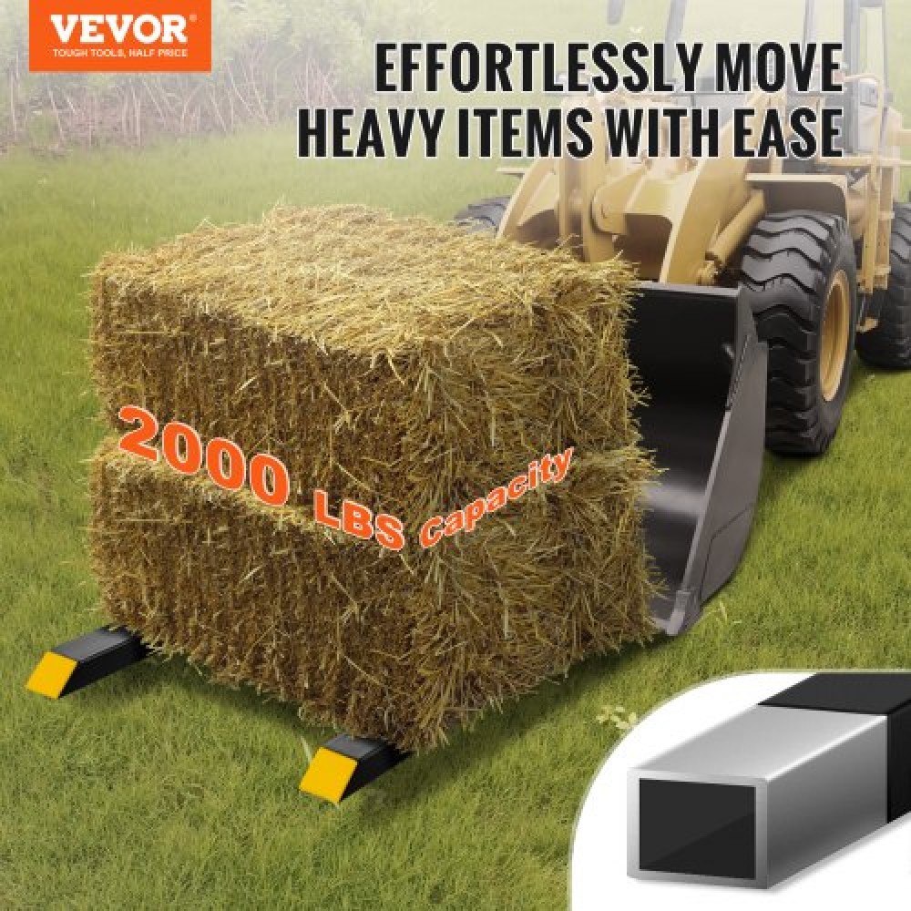 VEVOR Clamp on Pallet Forks, 2000 lbs Capacity Pallet Forks, 60" Tractor Bucket Forks, Heavy Duty Front Loader Attachment for Loader Bucket, Tractor, Skid Steer, Tractor Forks for Agriculture and Farm