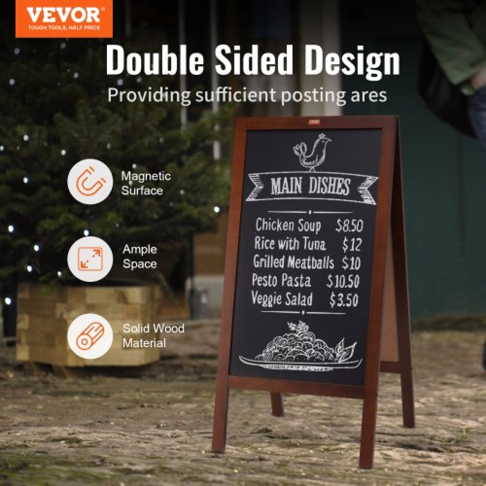 Επιγραφή VEVOR A Frame Chalkboard, επιγραφές διπλής όψης στο πεζοδρόμιο, ανεξάρτητη vintage ξύλινη σανίδα κιμωλίας με κιμωλίες & μαγνητική γόμα, ρουστίκ καφέ σάντουιτς εξωτερικού χώρου, 20"x40", Γάμος στο σπίτι κουζίνας