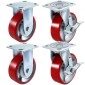 VEVOR 4 Pack 15,24 x 5,08 cm Τροχοί τροχοί 2 άκαμπτοι και 2 περιστρεφόμενοι τροχοί με πλαϊνό φρένο Πλάκα σιδήρου πολυουρεθάνης 453,59 kg Χωρητικότητα ανά τροχό