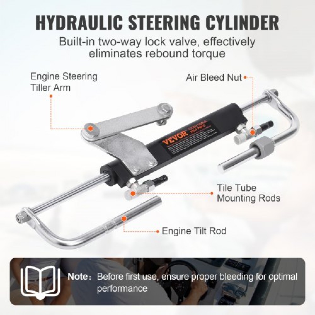 VEVOR Hydraulic Outboard Steering Kit, Marine Boat Hydraulic Steering System, με κύλινδρο αμφίδρομης κλειδαριάς αντλίας τιμόνι και υδραυλικό σωλήνα διεύθυνσης 6 m, για μονοκινητήρια σκάφη μονού σταθμού