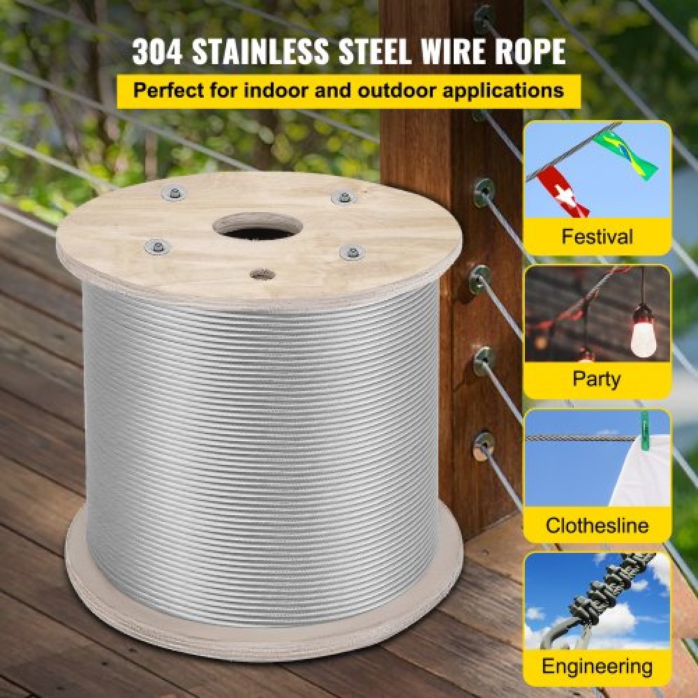 VEVOR 1/4" Καλώδιο από ανοξείδωτο χάλυβα 200FT, T304 7x19 Σύστημα κιγκλιδώματος καλωδίου πιο σφιχτό πυρήνα Σύρμα φράχτη κιτ κιγκλίδωμα καταστρώματος αεροσκαφών