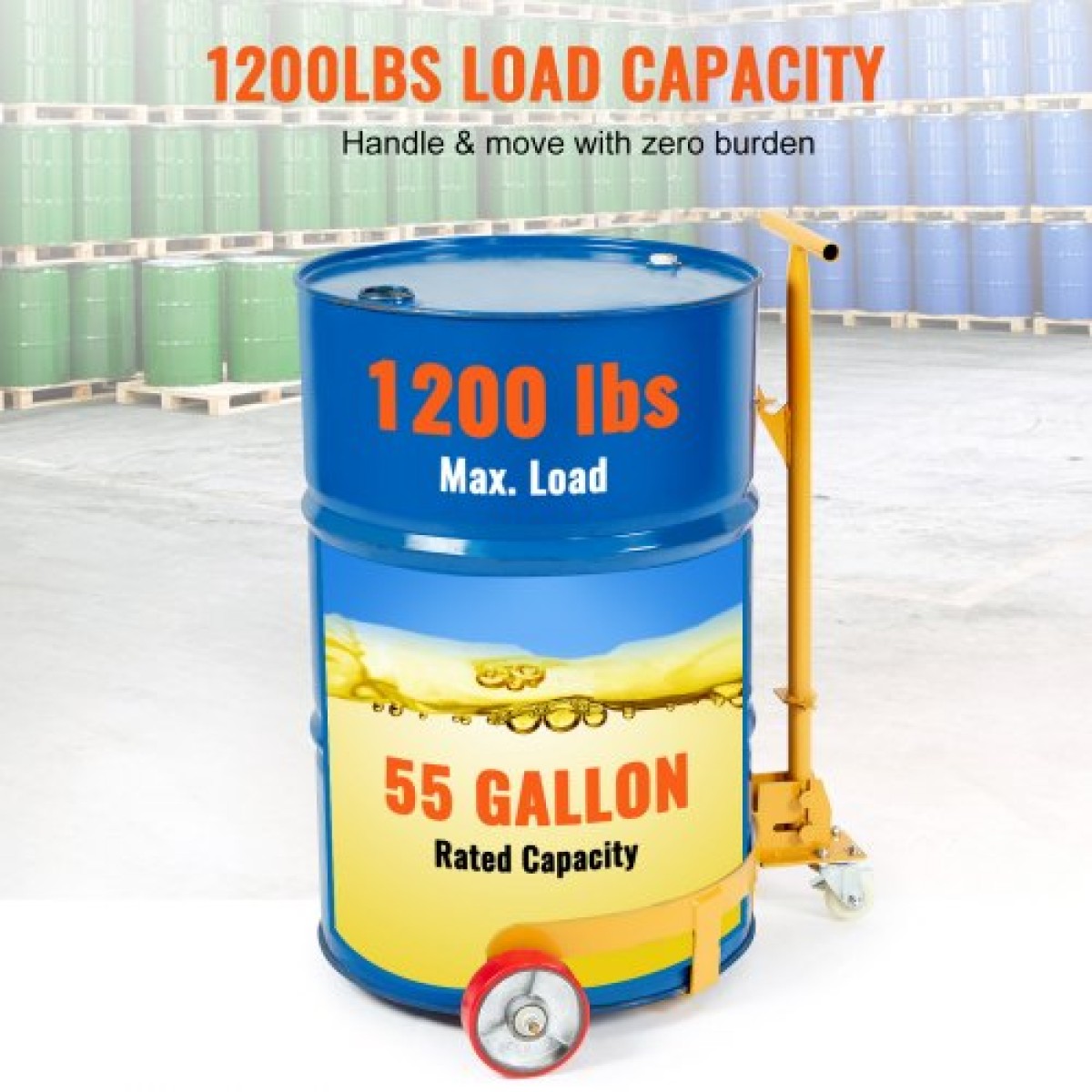 VEVOR 208,2 L Drum Dolly, 544,3 kg Χωρητικότητα φόρτωσης, Barrel Dolly Cart Drum Caddy Στρογγυλό Dolly Steel Χαμηλού προφίλ, Πλαίσιο από χάλυβα βαρέως τύπου με ρυθμιζόμενη λαβή 3 τροχών, για εργαστήριο εργοστασιακή αποθήκη