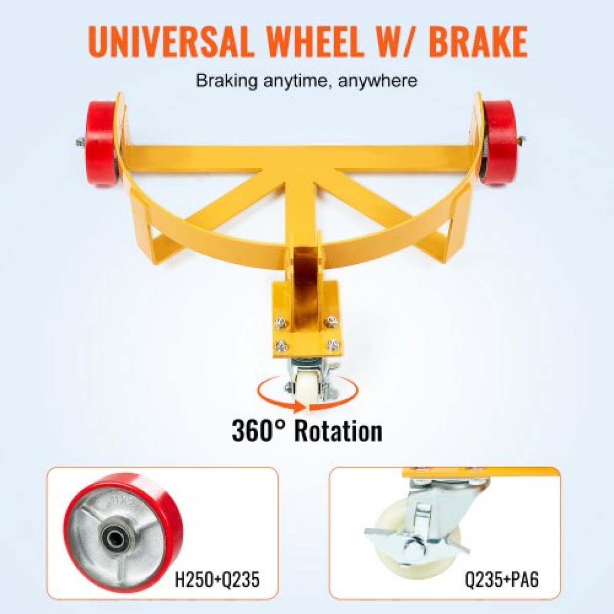 VEVOR 208,2 L Drum Dolly, 544,3 kg Χωρητικότητα φόρτωσης, Barrel Dolly Cart Drum Caddy Στρογγυλό Dolly Steel Χαμηλού προφίλ, Πλαίσιο από χάλυβα βαρέως τύπου με ρυθμιζόμενη λαβή 3 τροχών, για εργαστήριο εργοστασιακή αποθήκη