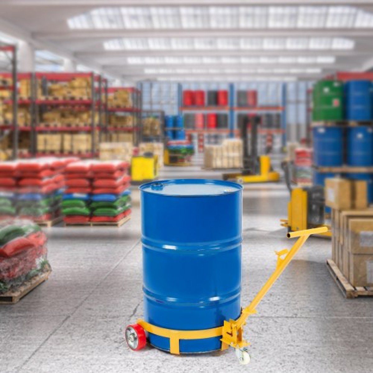 VEVOR 208,2 L Drum Dolly, 544,3 kg Χωρητικότητα φόρτωσης, Barrel Dolly Cart Drum Caddy Στρογγυλό Dolly Steel Χαμηλού προφίλ, Πλαίσιο από χάλυβα βαρέως τύπου με ρυθμιζόμενη λαβή 3 τροχών, για εργαστήριο εργοστασιακή αποθήκη