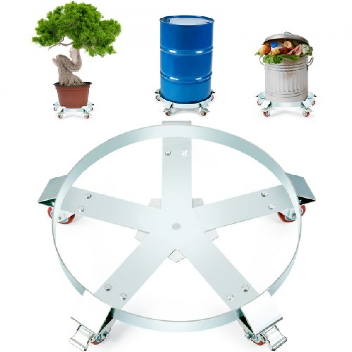 VEVOR 208,2 L Heavy Duty Drum Dolly, χωρητικότητα 567 kg, Barrel Dolly Cart Drum Caddy, Hand Truck Capacity Dollies with Steel Frame 5 Swivel Casters Wheel, για χειρισμό τυμπάνων αποθήκης