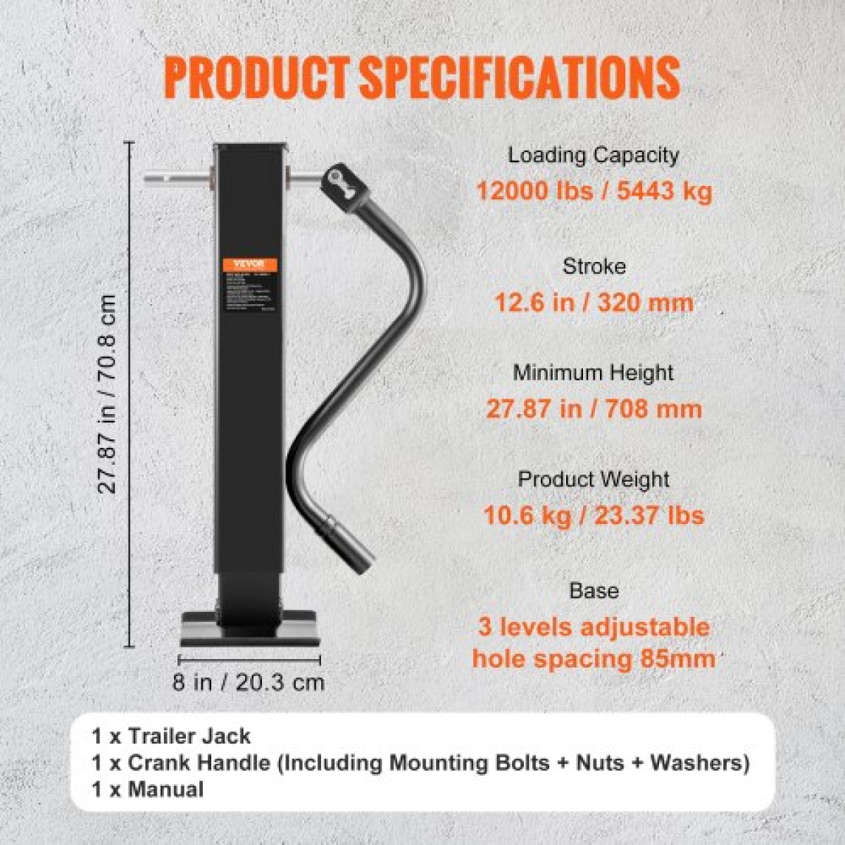 VEVOR Jack Trailer, Trailer Tongue Jack Welding-on 12000 lb Weight Capacity, Trailer Jack Stand με λαβή για ανύψωση RV Trailer, Horse Trailer, Utility Trailer, Yacht Trailer