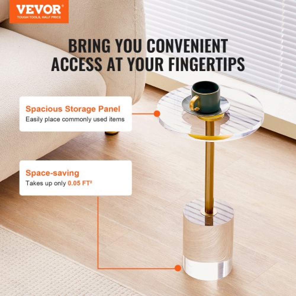 VEVOR Clear Acrylic End Τραπέζι, Ακρυλικό Βοηθητικό Τραπέζι με συμπαγή βάση, 11,9 x 11,9 ιντσών στρογγυλό τραπέζι, 21,4 ιντσών ύψος, για καφέ, ποτό, φαγητό, σνακ που χρησιμοποιείται στο σαλόνι, το υπνοδωμάτιο και το γραφείο