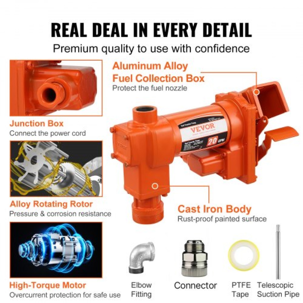 Αντλία μεταφοράς καυσίμου VEVOR, 12V DC 20 GPM 1/4 HP, αντλία εξαγωγής βενζίνης με αυτόματο ακροφύσιο, σωλήνας εκκένωσης και σωλήνα αναρρόφησης για μείγματα βενζίνης, ντίζελ, κηροζίνης, αιθανόλης και μεθανόλης και βιοντίζελ