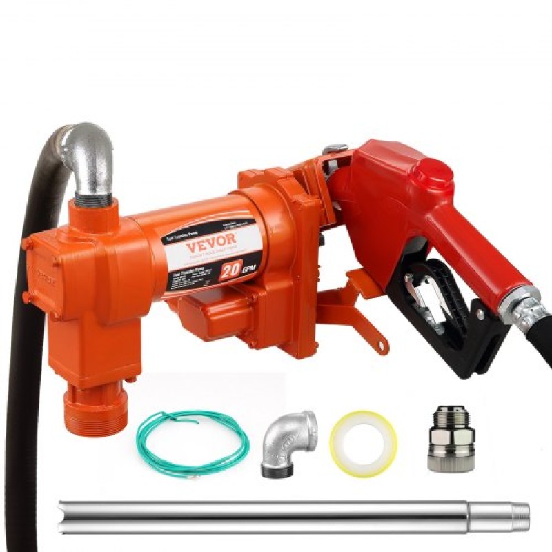 Αντλία μεταφοράς καυσίμου VEVOR, 12V DC 20 GPM 1/4 HP, αντλία εξαγωγής βενζίνης με αυτόματο ακροφύσιο, σωλήνας εκκένωσης και σωλήνα αναρρόφησης για μείγματα βενζίνης, ντίζελ, κηροζίνης, αιθανόλης και μεθανόλης και βιοντίζελ