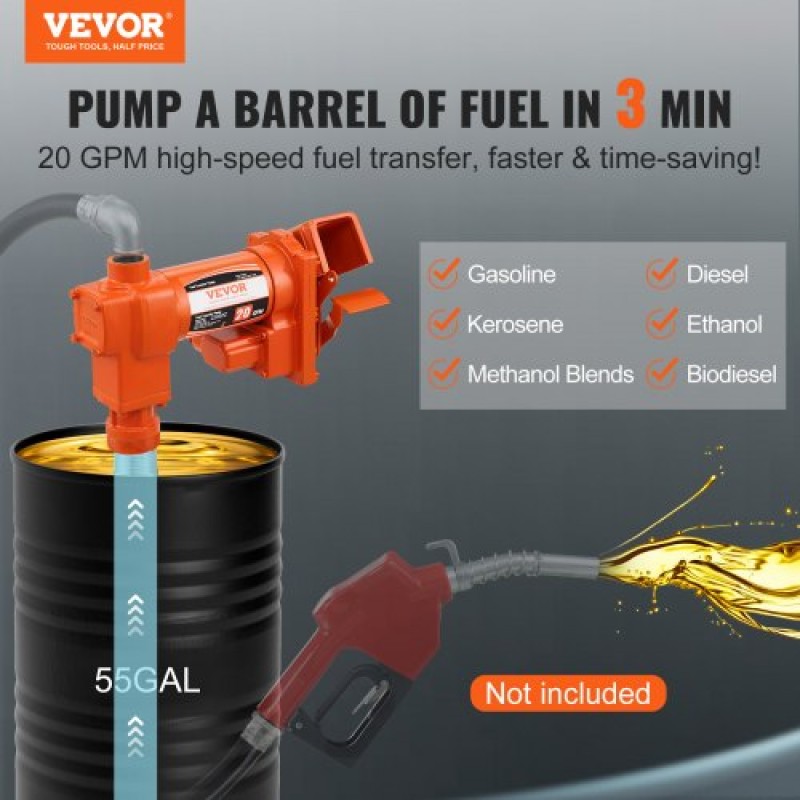 Αντλία μεταφοράς καυσίμου VEVOR, 12V DC 20 GPM 1/4 HP, αντλία εξαγωγής βενζίνης από χυτοσίδηρο υψηλής ροής με σχέδιο κιβωτίου συλλογής καυσίμου για βενζίνη, ντίζελ, κηροζίνη, μείγματα αιθανόλης και μεθανόλης και βιοντίζελ