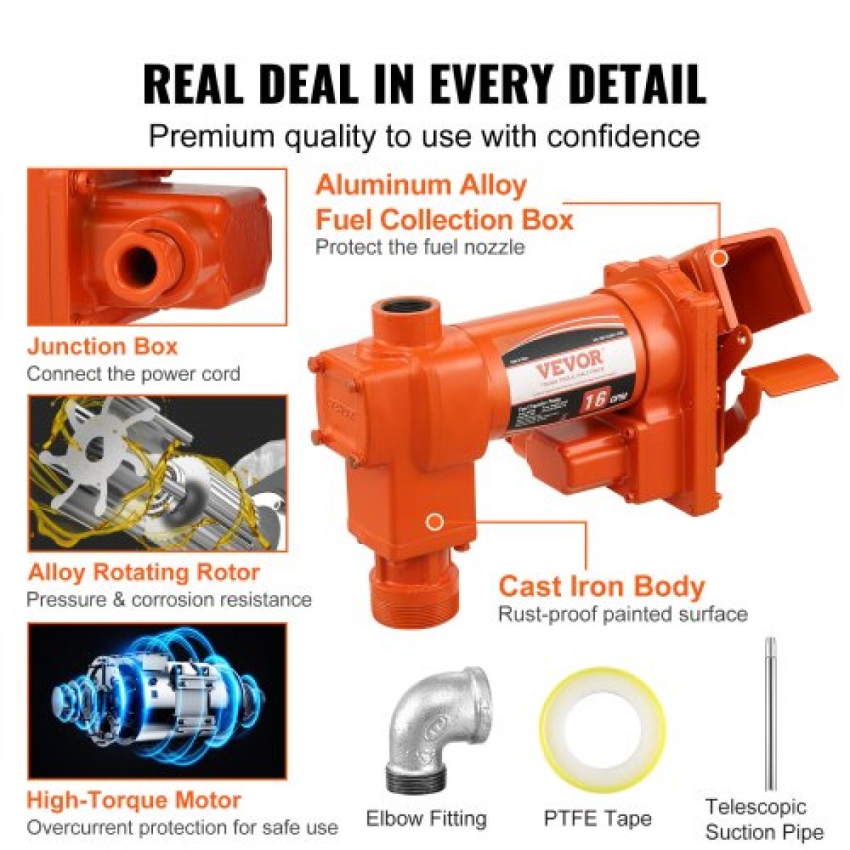 Αντλία μεταφοράς καυσίμου VEVOR, 12V DC 16 GPM 1/4 HP, αντλία εξαγωγής βενζίνης με αυτόματο ακροφύσιο, σωλήνας εκκένωσης και σωλήνα αναρρόφησης για μείγματα βενζίνης, ντίζελ, κηροζίνης, αιθανόλης και μεθανόλης και βιοντίζελ