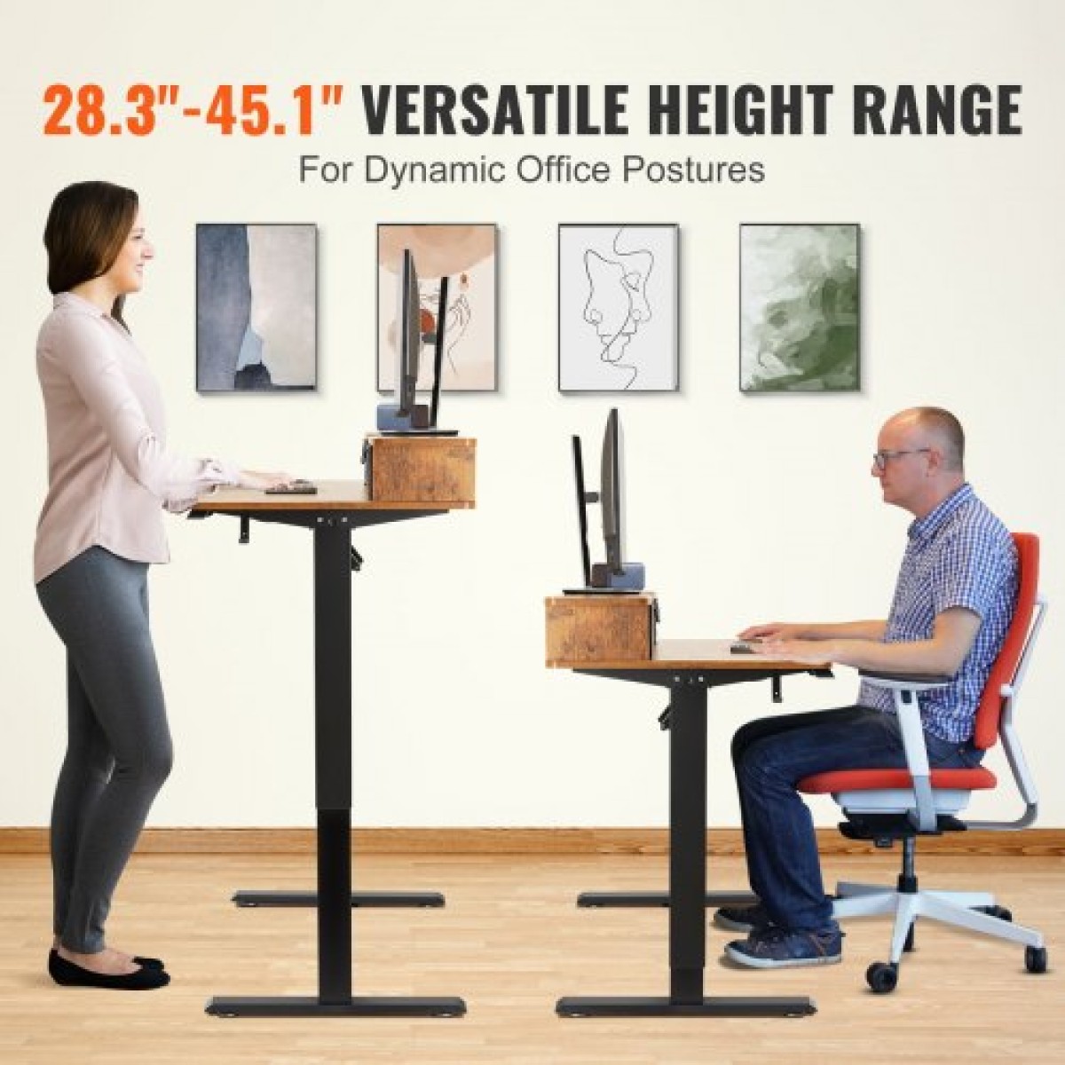 Γραφείο ρυθμιζόμενου ύψους VEVOR, 47,2" x 23,6" Ηλεκτρικός σταθμός εργασίας με διπλή οθόνη ανύψωσης, Ολόκληρη επιφάνεια επιτραπέζιας βάσης κάθεται για να σταθεί, 3-πλήκτρα Λειτουργίες στιβαρό διπλό μεταλλικό πλαίσιο, χωρητικότητα 180 LBS για υπο