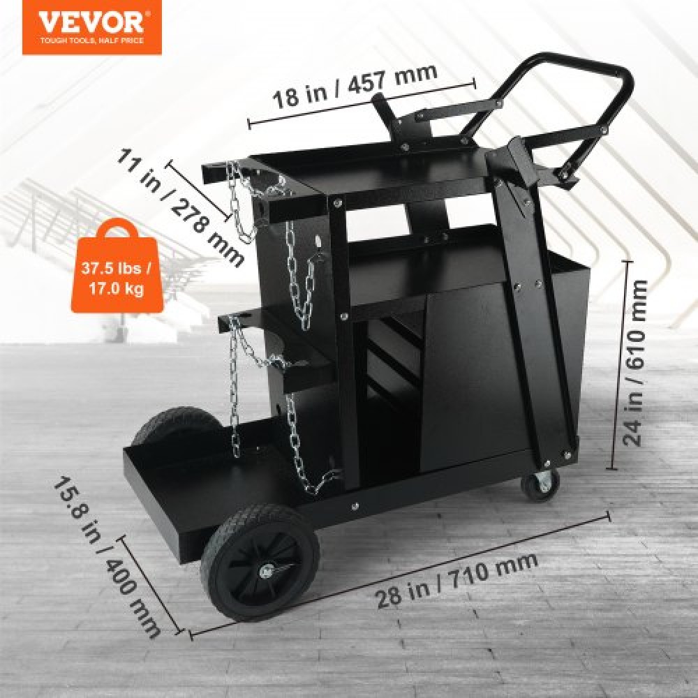 Καροτσάκι συγκόλλησης VEVOR, καρότσι συγκόλλησης 2 επιπέδων 4 συρταριών με χωρητικότητα βάρους 120,2 κιλών, περιστρεφόμενοι τροχοί 360°, αλυσίδες ασφαλείας αποθήκευσης δεξαμενής, καρότσι συγκόλλησης MIG βαρέως τύπου για Mig Welder και Plasma Cutter