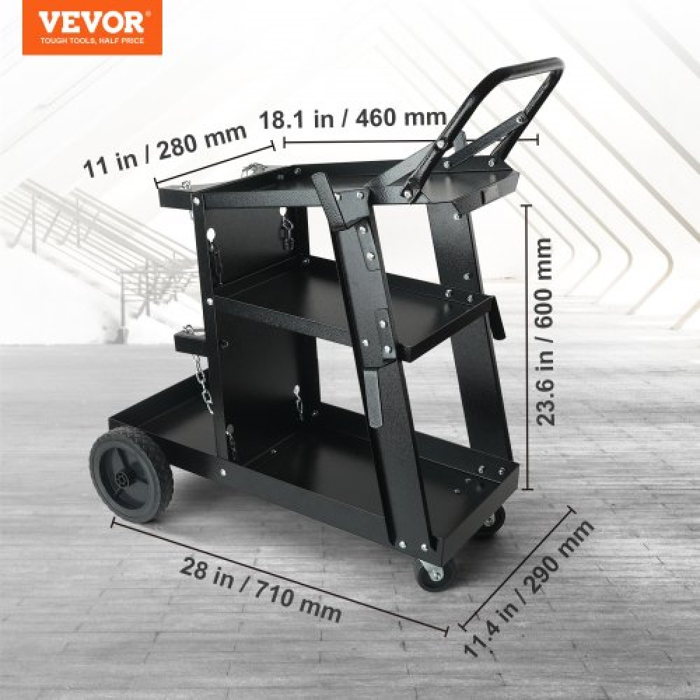 Καροτσάκι συγκόλλησης VEVOR, καρότσι συγκόλλησης 3 επιπέδων βαρέως τύπου με χωρητικότητα βάρους 181,4 κιλά, περιστρεφόμενοι τροχοί 360°, αλυσίδες ασφαλείας αποθήκευσης δεξαμενής, καρότσι συγκόλλησης MIG για TIG, ARC, MMA, Μηχανή συγκόλλησης με κόφτη πλάσμ