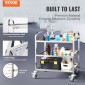 VEVOR Stainless Steel Cart, 3 Layers Lab Utility Cart 181,4kg Weight Capacity, Medical Cart with lockable Universal Wheels, for Lab, Clinic, Kitchen, Salon