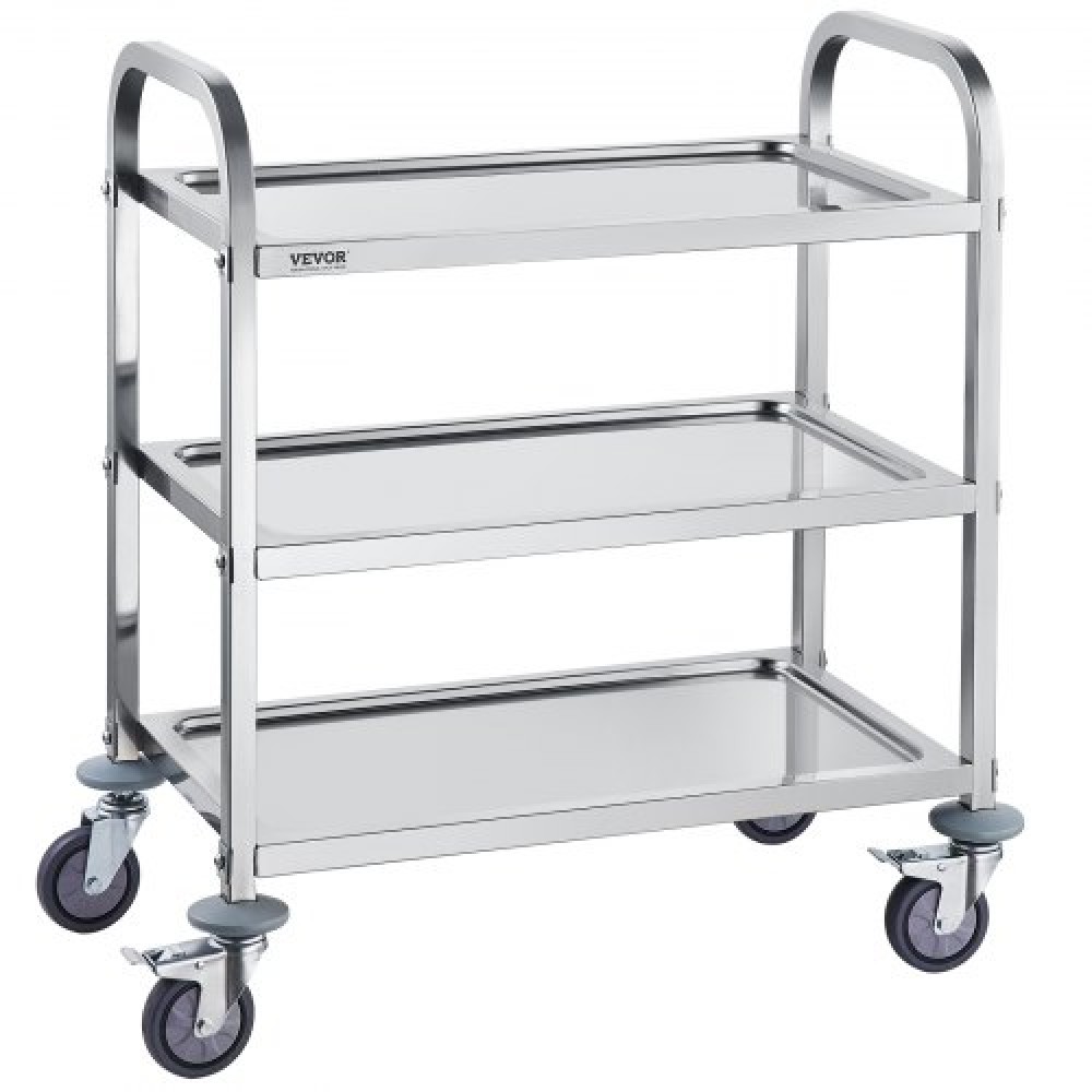 VEVOR Stainless Steel Cart, 3 Layers Lab Utility Cart 181,4kg Weight Capacity, Medical Cart with lockable Universal Wheels, for Lab, Clinic, Kitchen, Salon