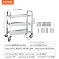 VEVOR Stainless Steel Cart, 3 Layers Lab Utility Cart 181,4kg Weight Capacity, Medical Cart with lockable Universal Wheels, for Lab, Clinic, Kitchen, Salon