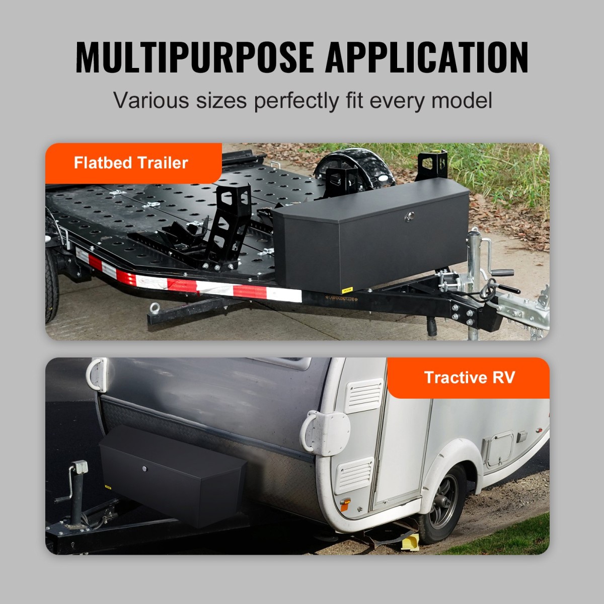 VEVOR Trailer Tongue Box, 914 x 314 x 305 mm Steel Trailer Tongue Tool Box, Βαριά Duty Storage Organizer με κλειδαριά και κλειδιά, βοηθητικό κιβώτιο εργαλείων για κρεβάτι Pickup Truck, RV, SUV, Off-Road Vehicle, Μαύρο