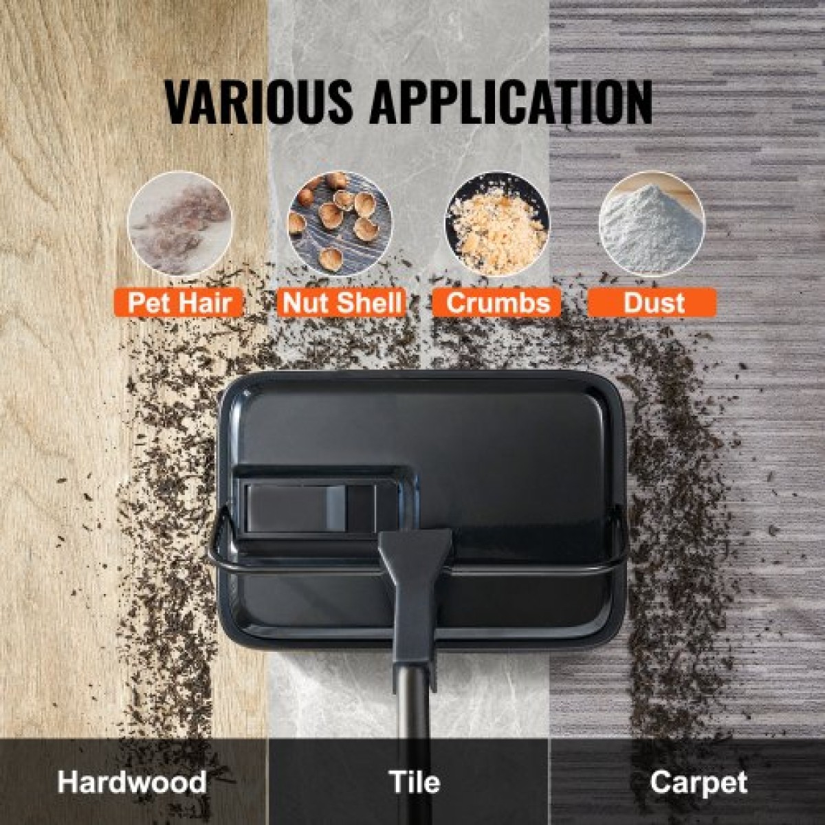 Sweeper χαλιών VEVOR, 20 cm Sweeping Paths, Floor Sweeper Manual Non Electric, 300 ml Dustbin χωρητικότητας με χτένα για χαλιά οικιακού γραφείου Επιφάνειες σκληρού ξύλου Ξύλινα πατώματα Laminate, Καθαρίζει τη σκόνη τρίχες κατοικίδιων