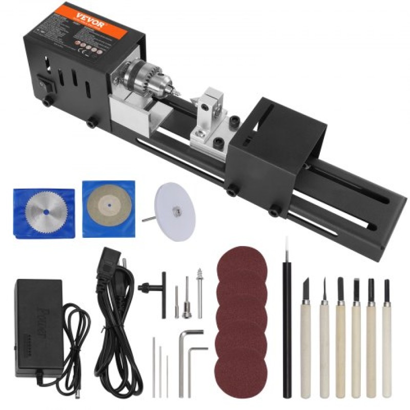 VEVOR Mini Lathe Machine, 7 cm x 16 cm, 24VDC 96W Mini Wood Lathe Tools Machine Tools Machine, 7 Speeds 4220/5300/5650/6350/6660/7050/8450 RPM, for DIY Woodworking Woodworking Dr.