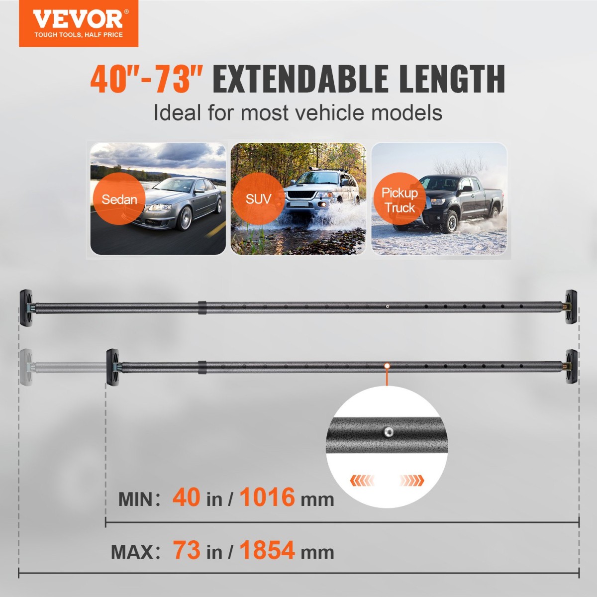 VEVOR Ρυθμιζόμενη ράβδος φορτίου Pickup Truck Bed Bed Stabilizer Ratcheting 101,6-185,4 cm