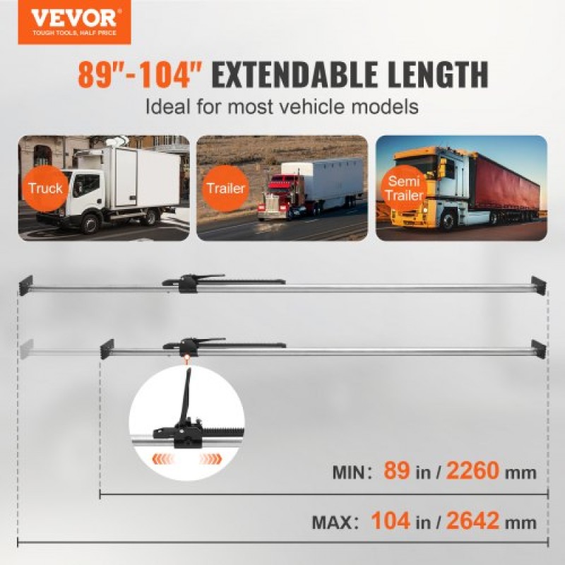 VEVOR Cargo Bar, Ratcheting Cargo Bar Ρυθμιζόμενη από 89" έως 104", Steel Stabilizer Cargo Bar βαρέως τύπου με χωρητικότητα 309 lbs, Μπάρα φόρτωσης κρεβατιού φορτηγού για κρεβάτι φορτηγού, ρυμουλκούμενο, ημιρυμουλκούμενο (4 τεμ.)