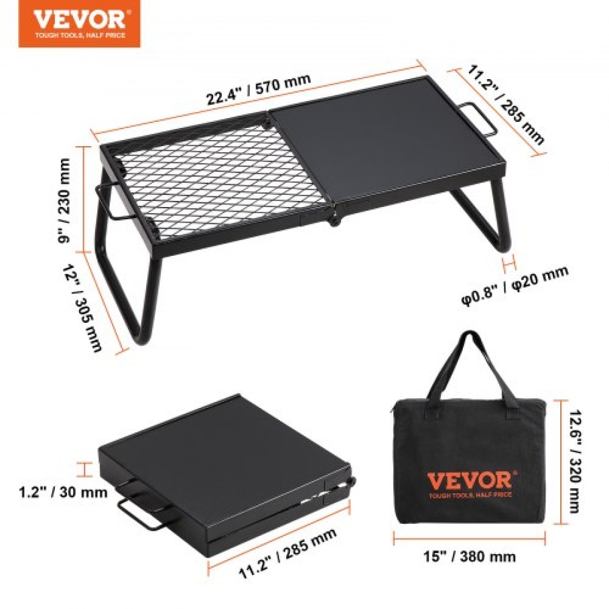 Πτυσσόμενη ψησταριά VEVOR, σχάρα από πλέγμα από χάλυβα βαρέως τύπου, φορητές σχάρες κάμπινγκ 57 εκ. πάνω από λάκκο φωτιάς, εξοπλισμός μαγειρέματος Camp Fire με τσάντα μεταφοράς με πόδια, σχάρα ψησίματος για μαγείρεμα σε εξωτερικό χώρο ανοιχτής φλόγας
