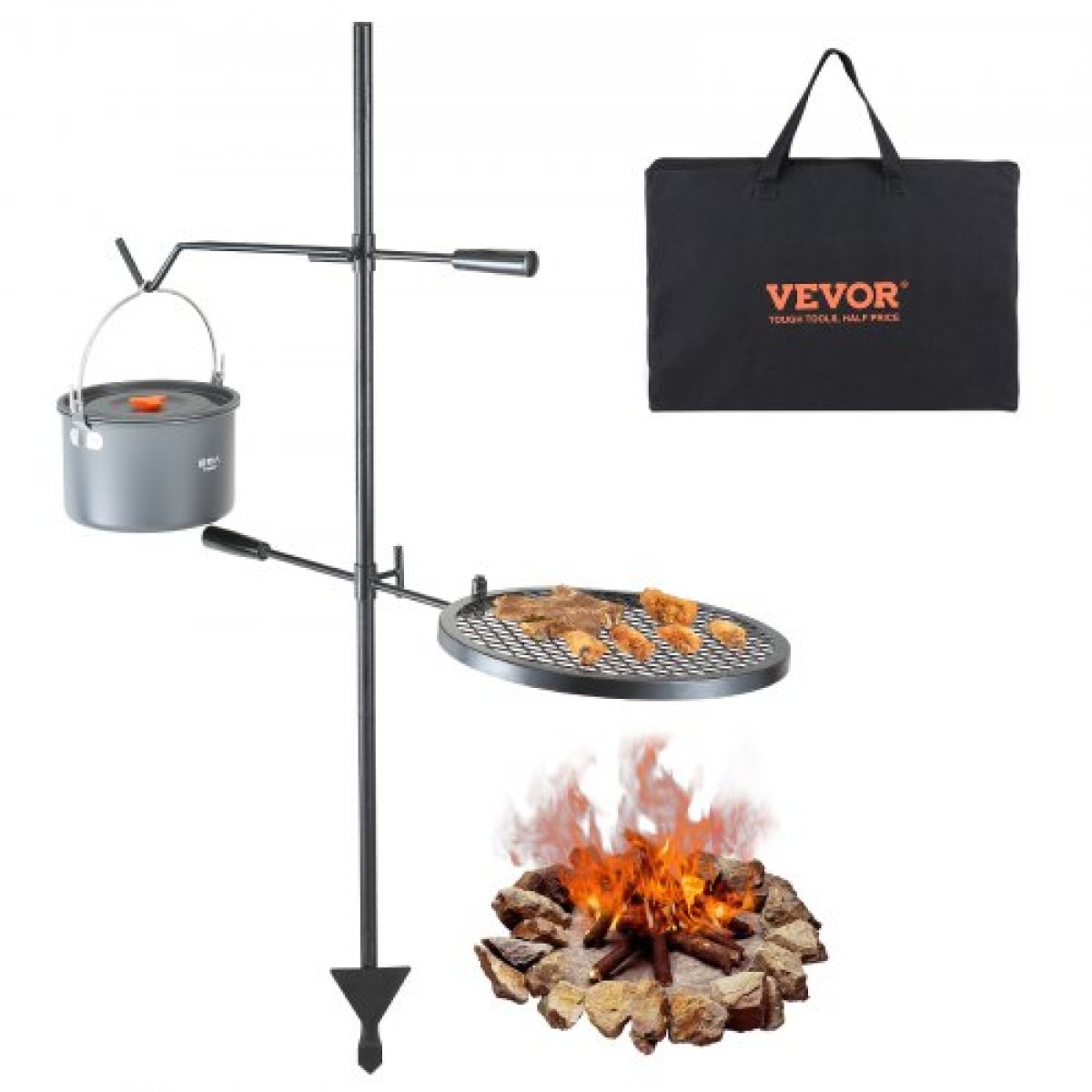 Ρυθμιζόμενη σχάρα μαγειρέματος VEVOR Swivel Campfire Grill Heavy Duty Steel Open Fire Cooking Σχάρα